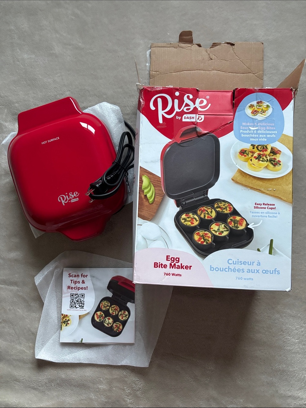 Rise by dash Red Egg Bite Maker 760 Watts